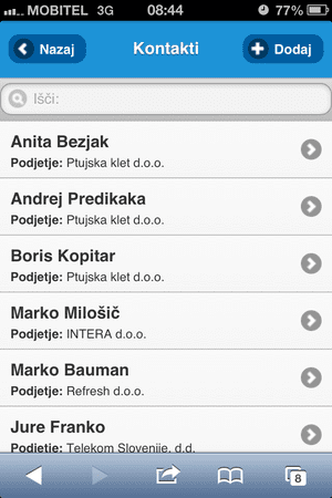 intrix pregled kontaktov
