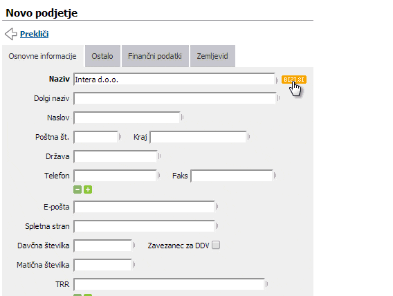 Osnovna BIZI.SI povezava