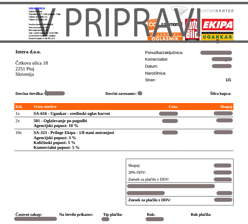 Primer izpisane ponudbe