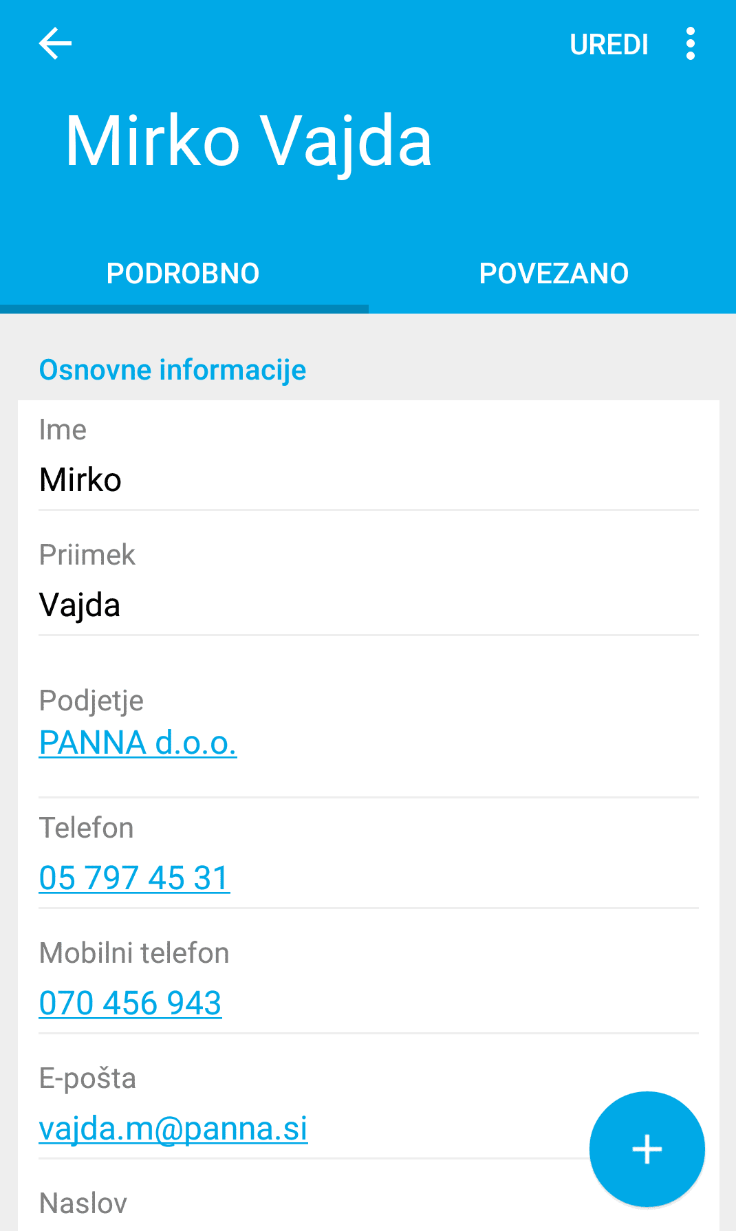 kontaktni podatki na poti za prodajnike na terenu