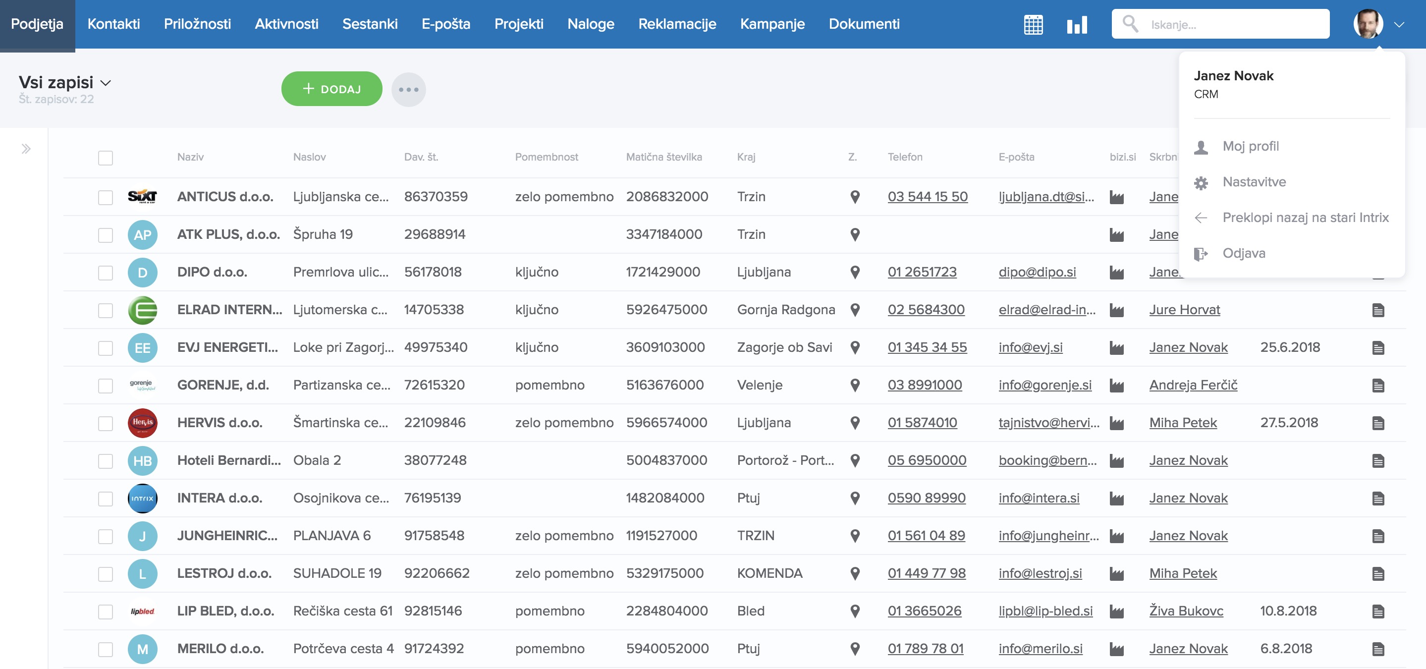 postopek priklopa novega vmesnika v Intrixu