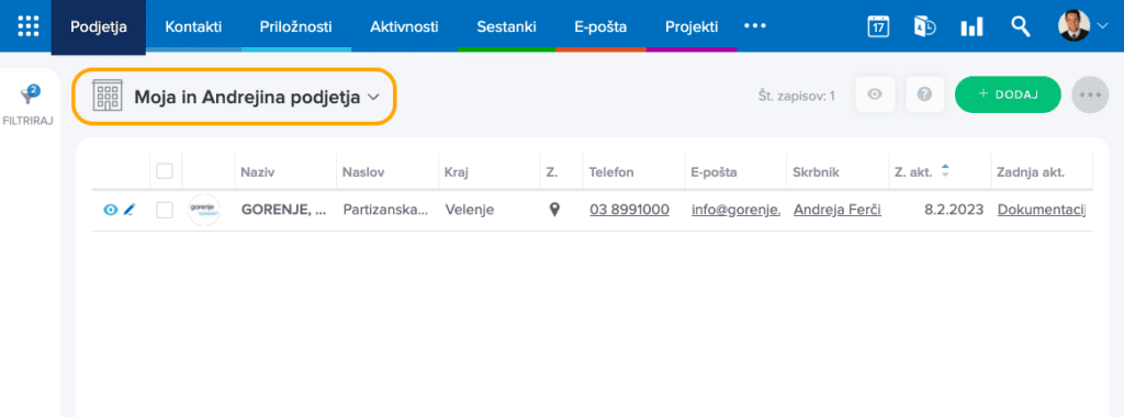 skupni filtri intrix
