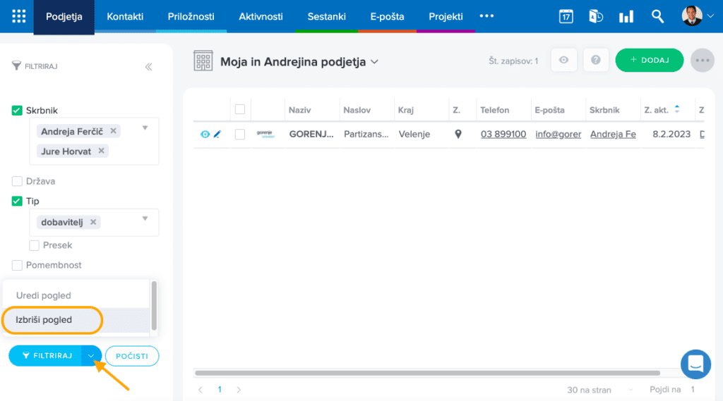 izbriši filter intrix izbris intrix pogleda