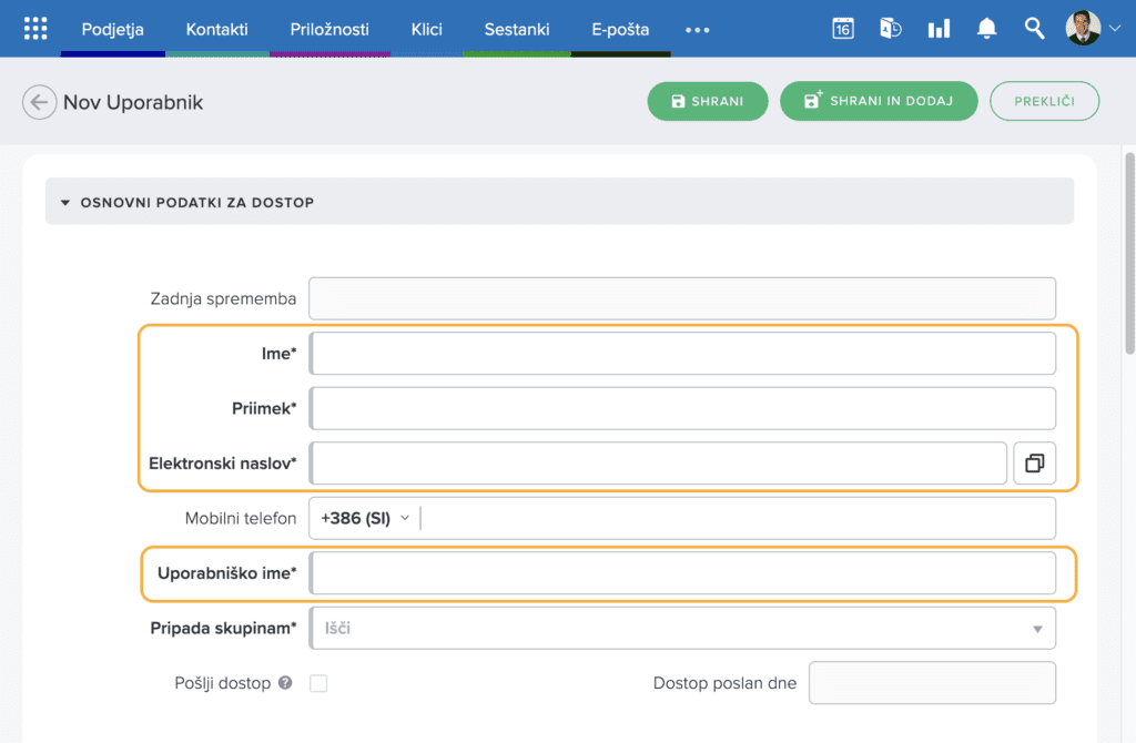 nov_uporabnik Dodajanje novega uporabnika v Intrixu