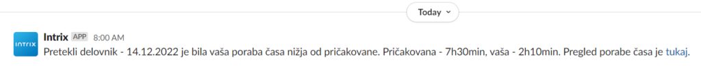 obvestilo v slacku intrix slack integracija