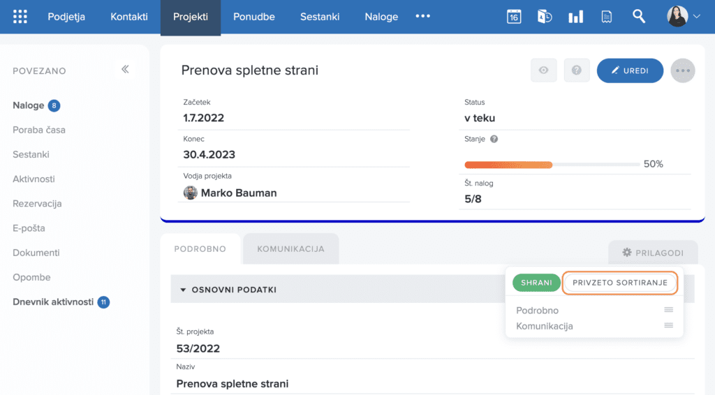 intrix podzavihki privzeto sortiranje
