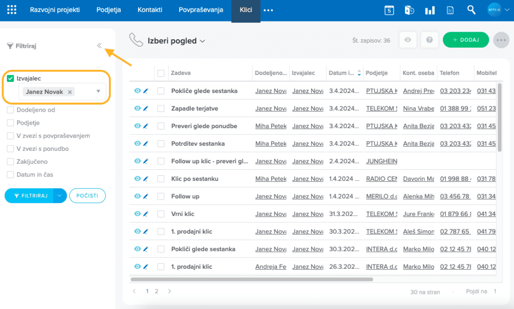 filtriranje-klici-intrix