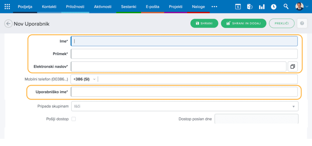 Dodajanje novega uporabnika 2