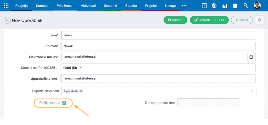 Dodajanje novega uporabnika 3