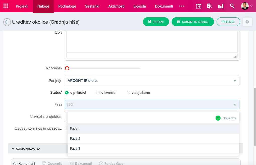 Faze projekta in naloge