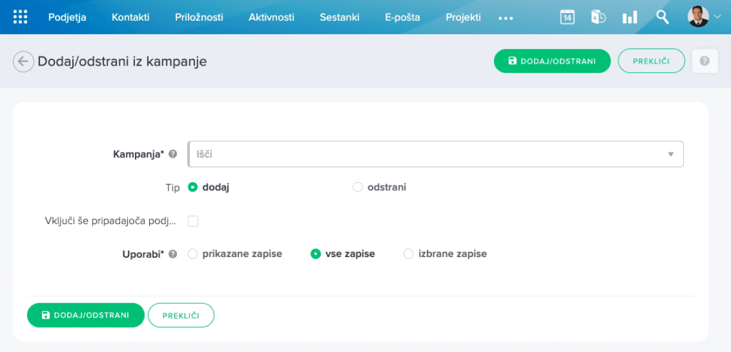 Dodaj/odstrani iz kampanje 1