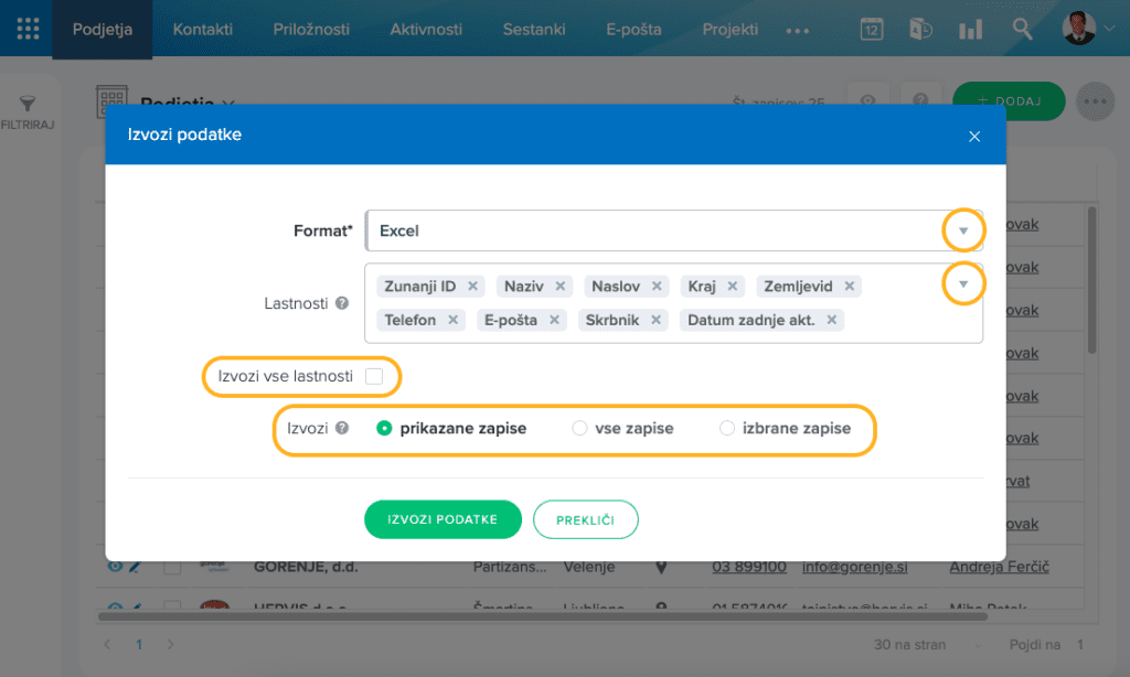 Izvoz podatkov