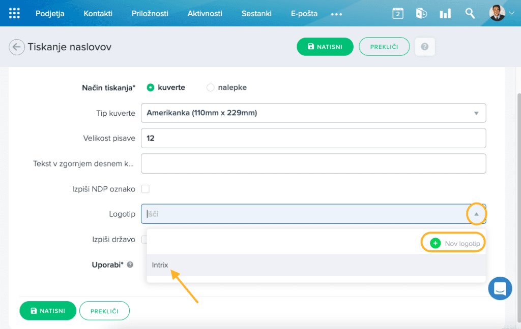 Tisk logotipa na kuverto