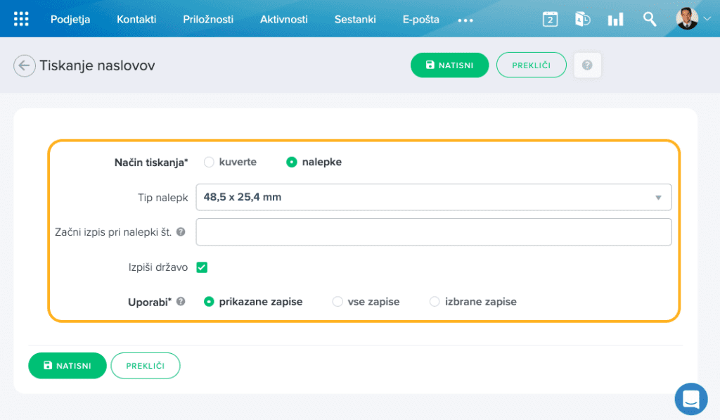Tiskanje nalepk z naslovi