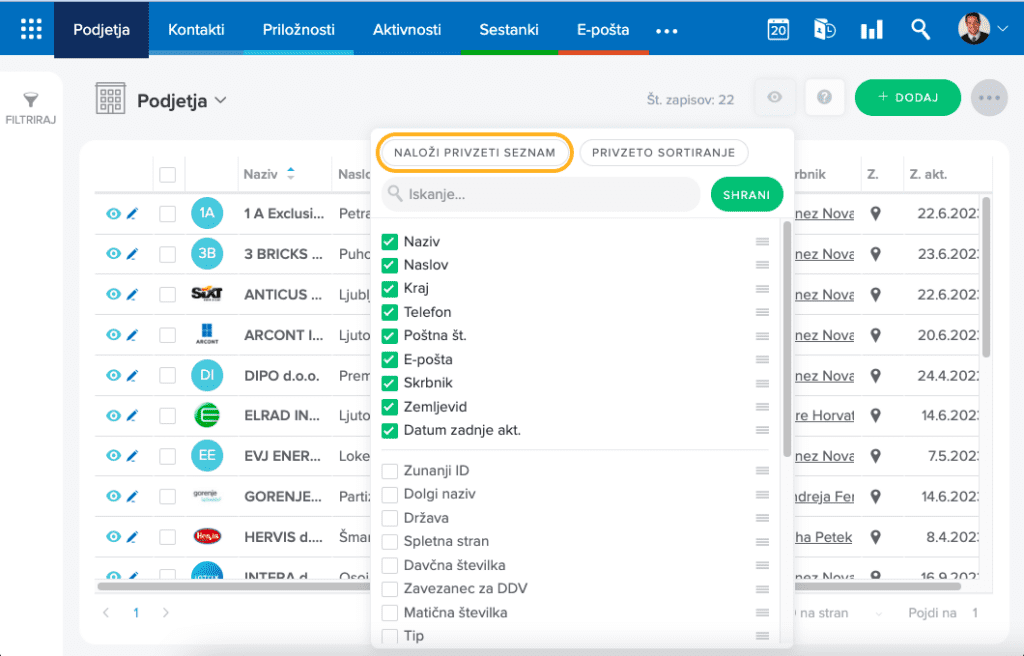 Prilagajanje stolpcev seznama 3