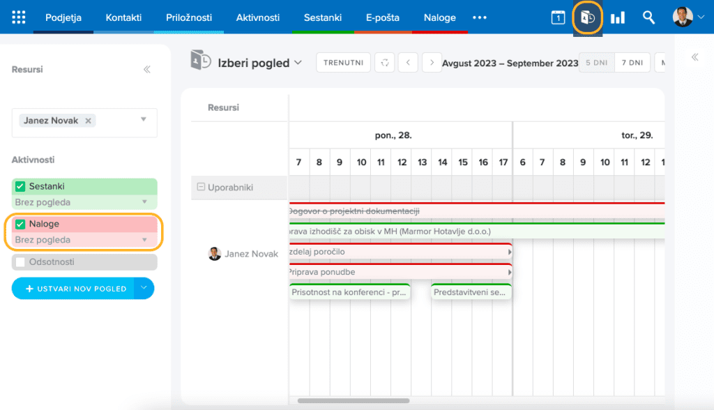 Prikaz naloge na planerju
