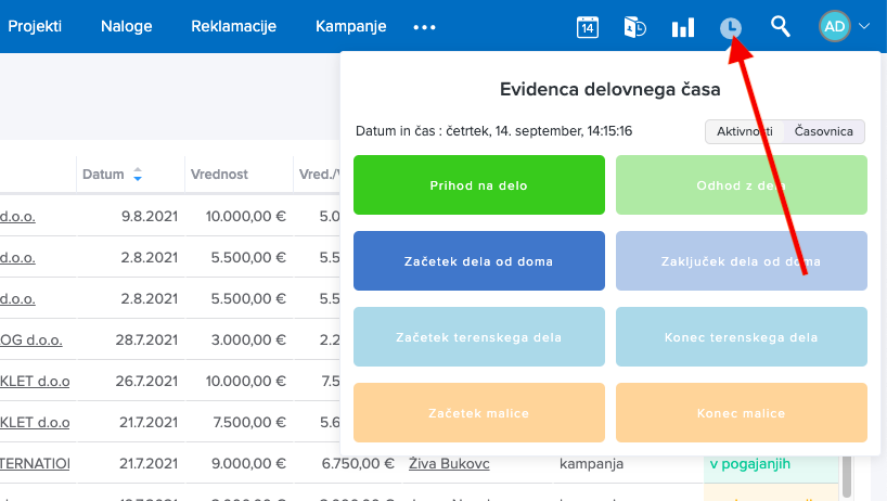 EDČ v orodni vrstici