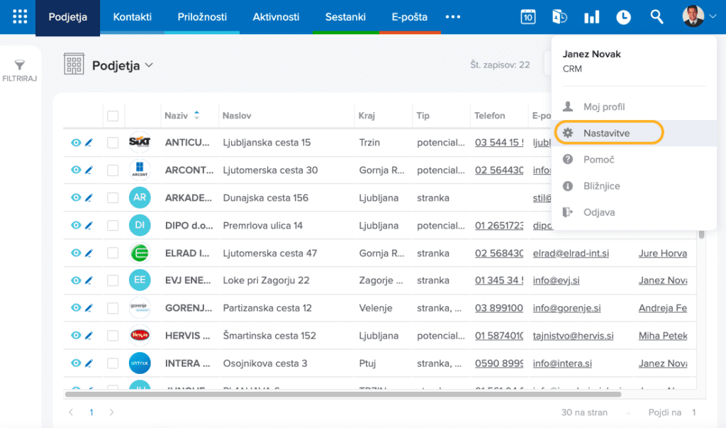 Dostop do nastavitev