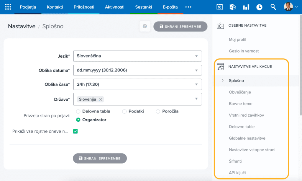 Nastavitve aplikacije