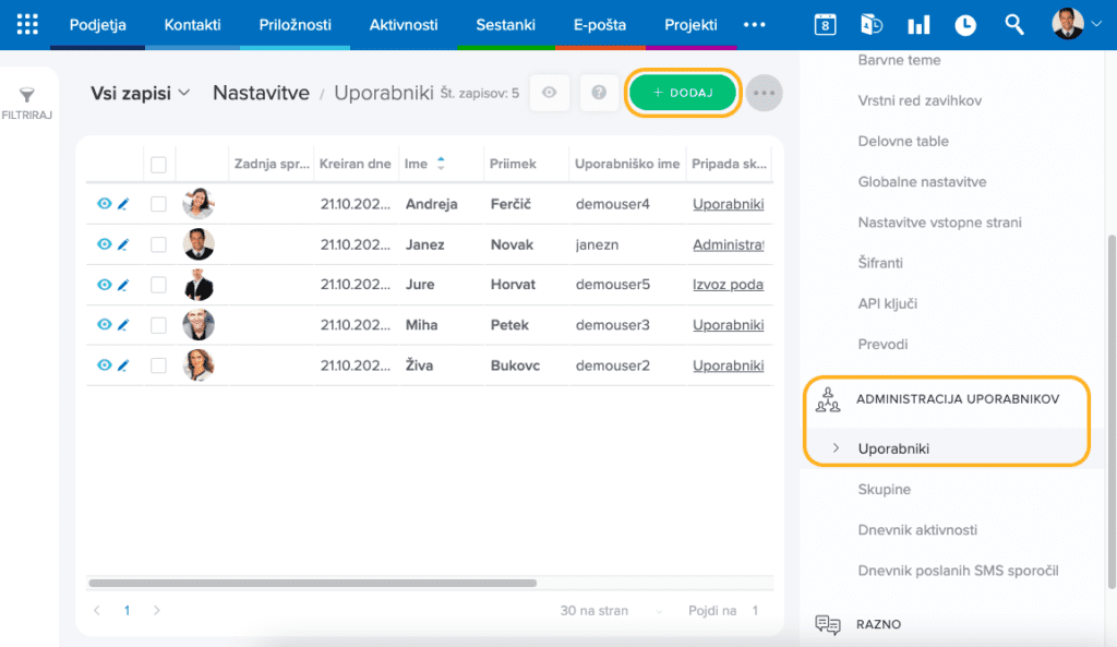 Dodajanje novega uporabnika