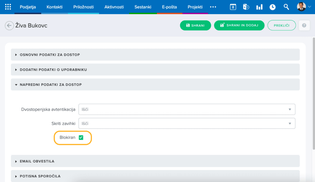 Blokiranje uporabnika