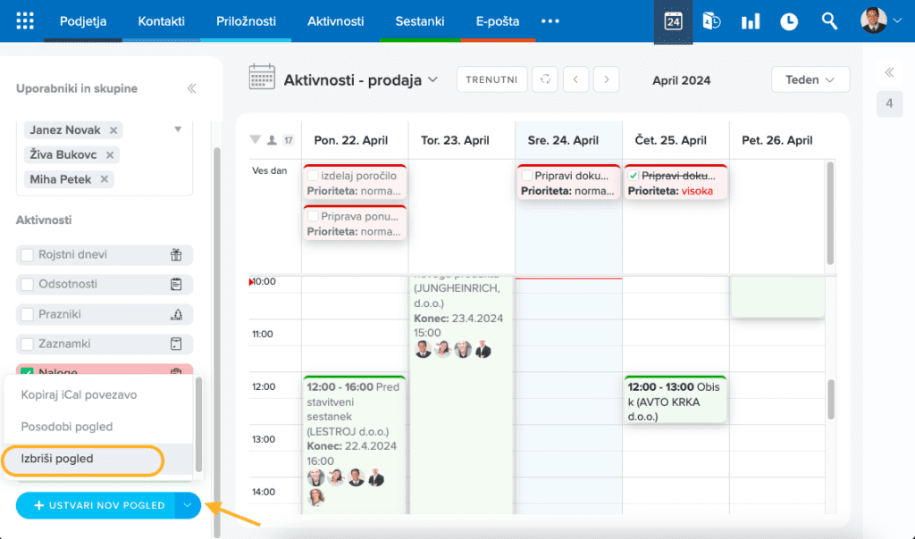 Brisanje pogleda na koledarju