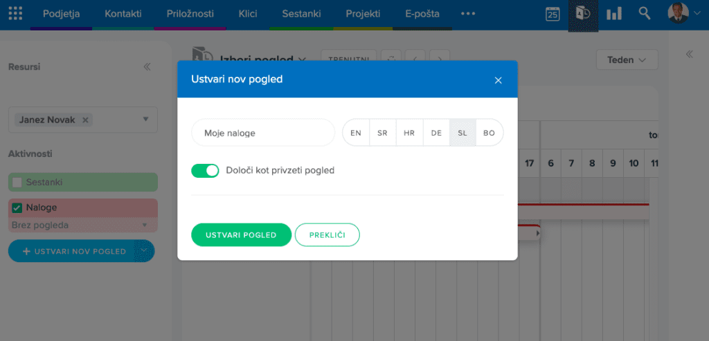 Shranjevanje pogleda na planerju
