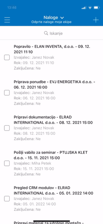 Ureditev filtrov, mobile