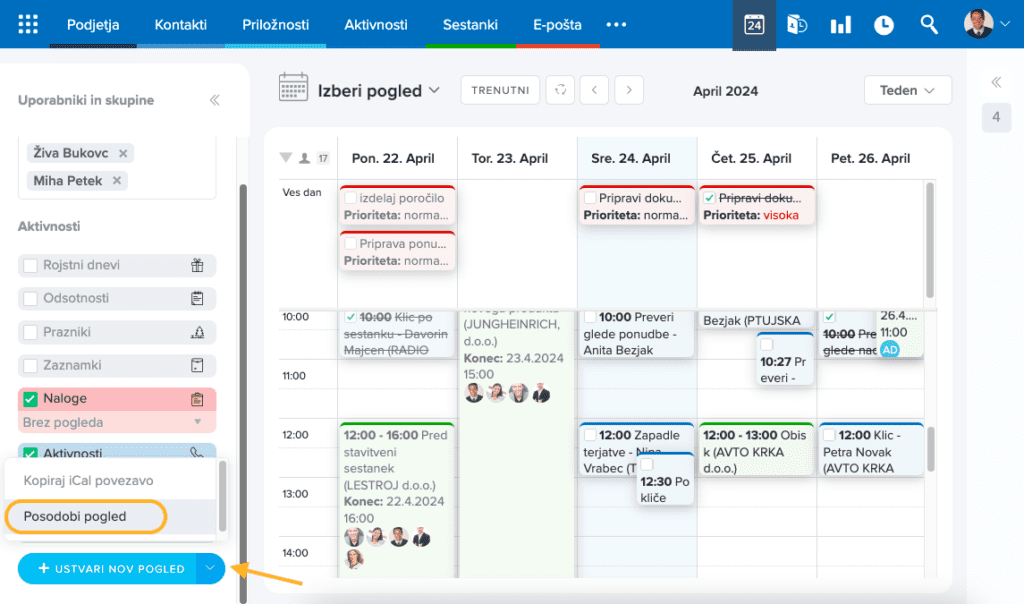Urejanje pogleda na koledarju