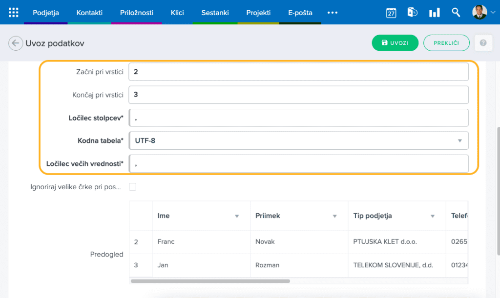 Uvoz podatkov v Intrixu