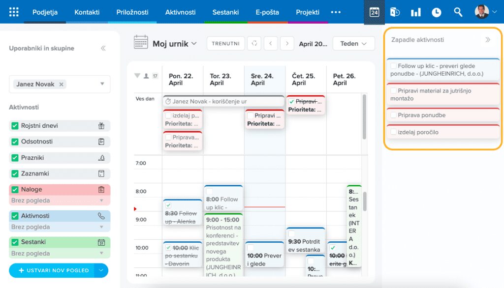 Zapadle aktivnosti na koledarju