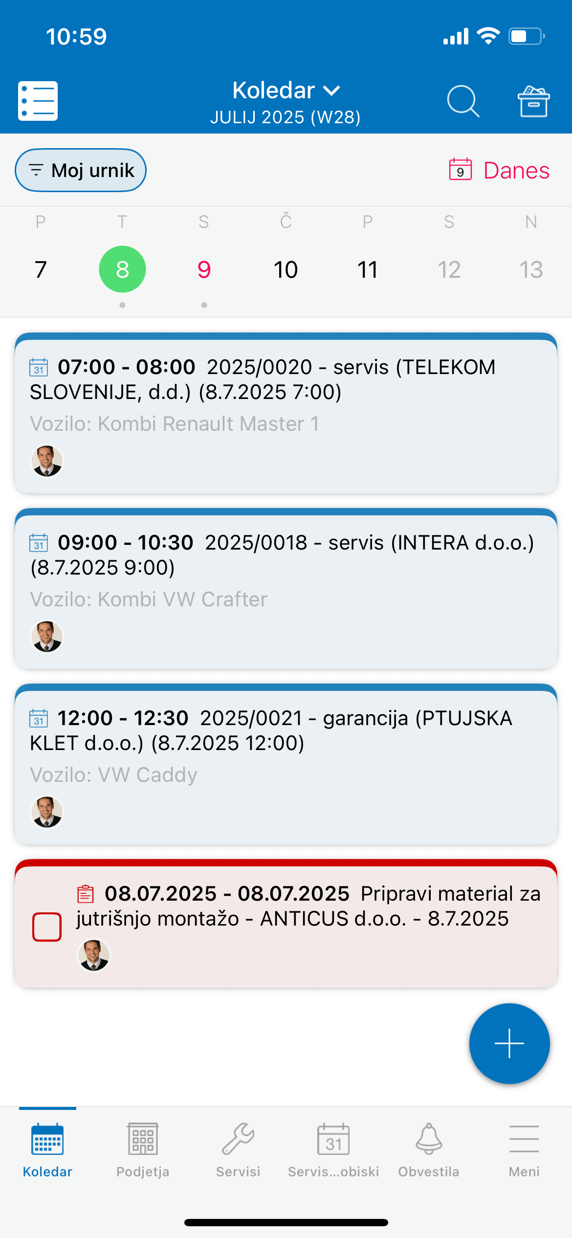 Urnik za dnevni plan dela serviserjev Urnik za dnevni plan dela serviserjev