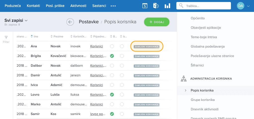 zamijenjaj korisnika