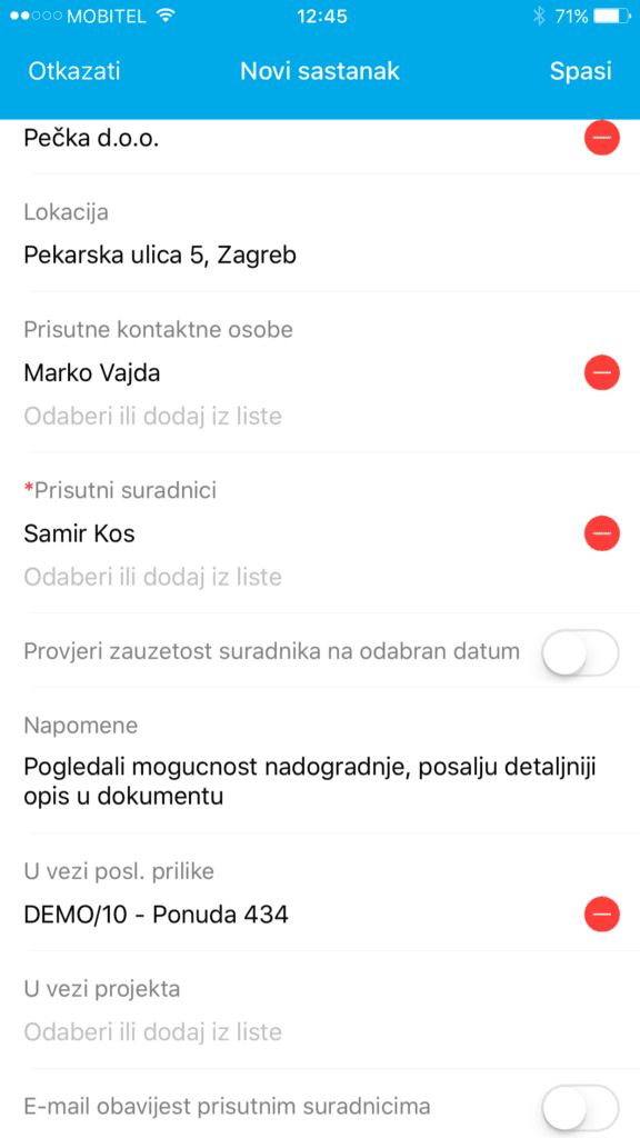 sastanki na mobile intrix crm
